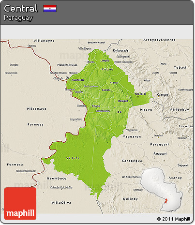 Physical 3D Map of Central, shaded relief outside