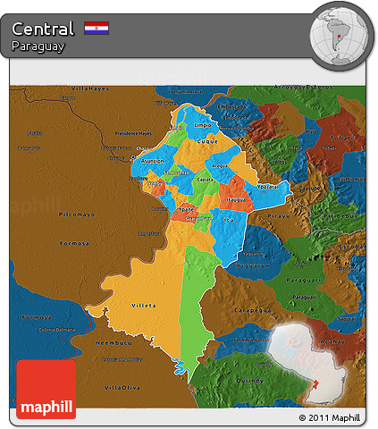 Political 3D Map of Central, darken