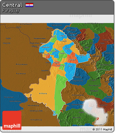 Political 3D Map of Central, darken