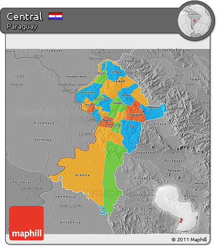 Political 3D Map of Central, desaturated