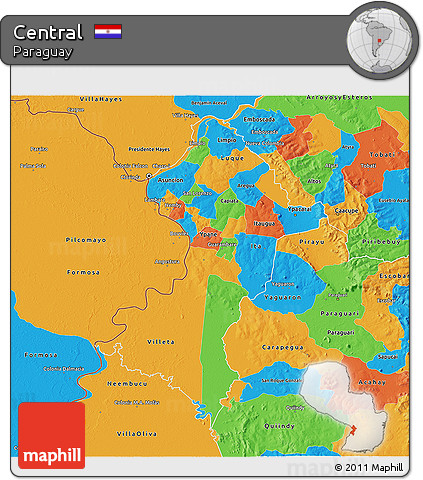 Political 3D Map of Central