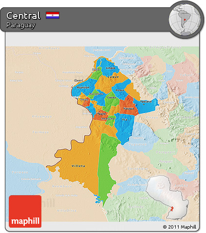 Political 3D Map of Central, lighten