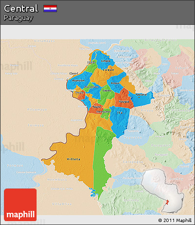 Political 3D Map of Central, lighten