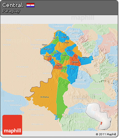 Political 3D Map of Central, lighten