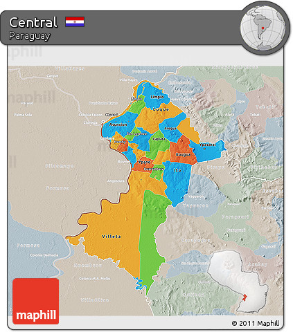 Political 3D Map of Central, lighten, semi-desaturated