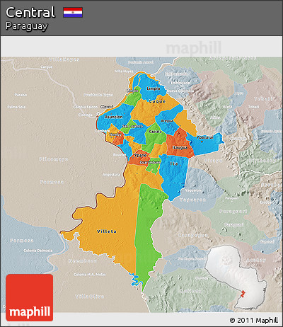 Political 3D Map of Central, lighten, semi-desaturated