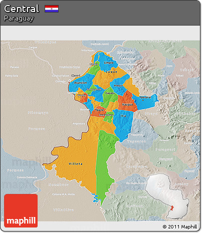 Political 3D Map of Central, lighten, semi-desaturated