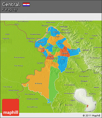 Political 3D Map of Central, physical outside