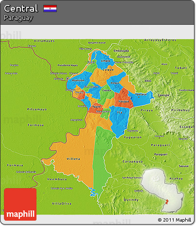 Political 3D Map of Central, physical outside