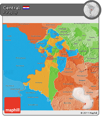 Political 3D Map of Central, political shades outside