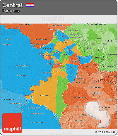 Political 3D Map of Central, political shades outside