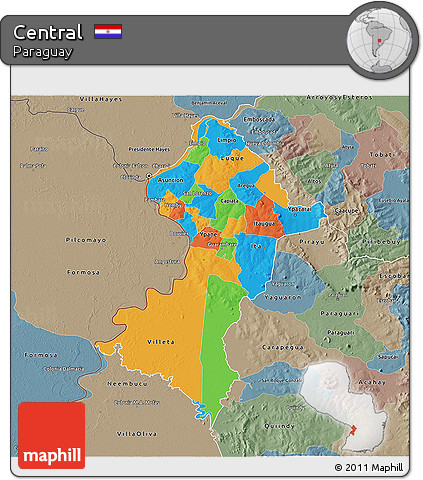 Political 3D Map of Central, semi-desaturated