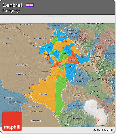 Political 3D Map of Central, semi-desaturated