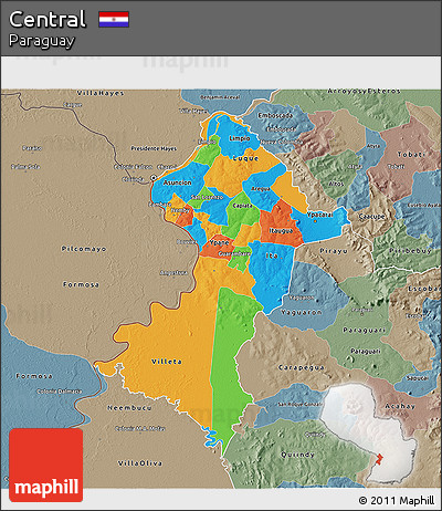 Political 3D Map of Central, semi-desaturated