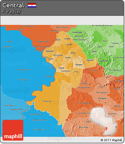 Political Shades 3D Map of Central