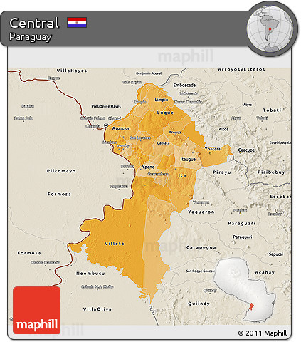 Political Shades 3D Map of Central, shaded relief outside