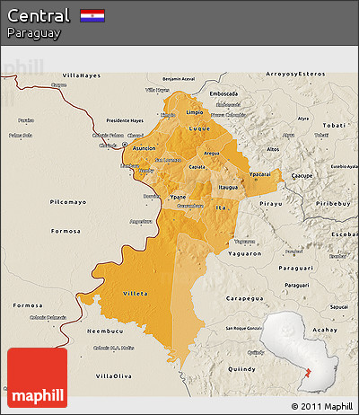 Political Shades 3D Map of Central, shaded relief outside
