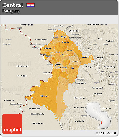 Political Shades 3D Map of Central, shaded relief outside