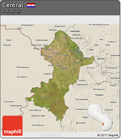 Satellite 3D Map of Central, shaded relief outside