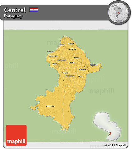Savanna Style 3D Map of Central, single color outside