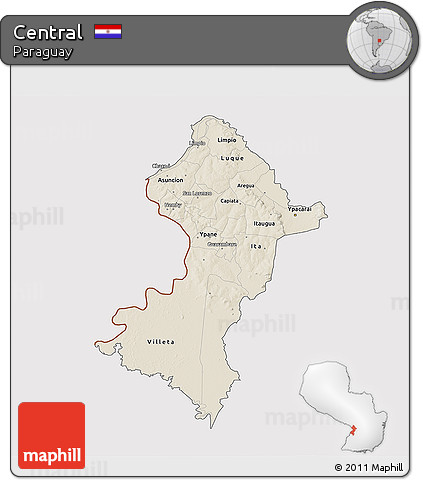 Shaded Relief 3D Map of Central, cropped outside
