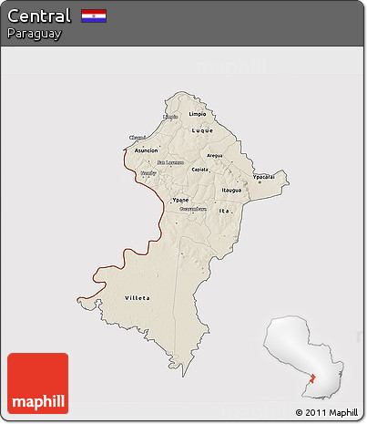 Shaded Relief 3D Map of Central, cropped outside