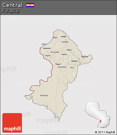 Shaded Relief 3D Map of Central, cropped outside