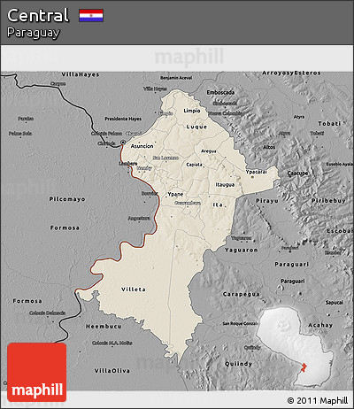 Shaded Relief 3D Map of Central, darken, desaturated