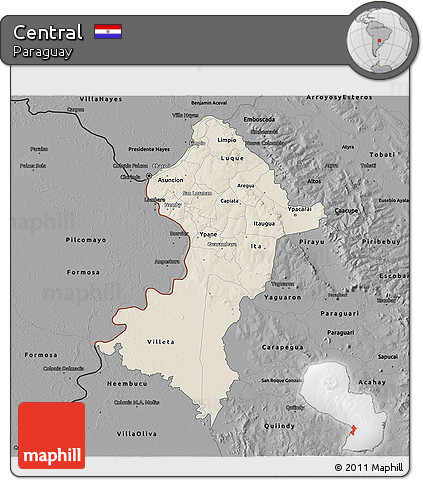 Shaded Relief 3D Map of Central, darken, desaturated