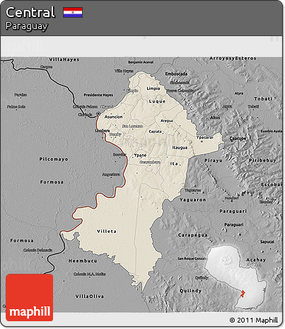 Shaded Relief 3D Map of Central, darken, desaturated
