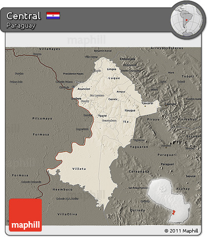 Shaded Relief 3D Map of Central, darken