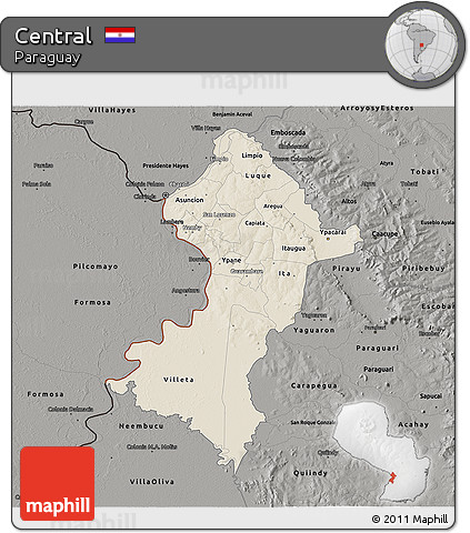 Shaded Relief 3D Map of Central, darken, semi-desaturated