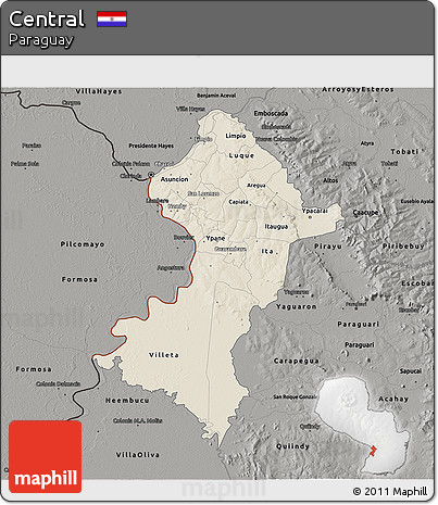 Shaded Relief 3D Map of Central, darken, semi-desaturated
