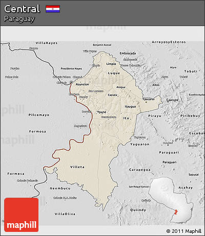 Shaded Relief 3D Map of Central, desaturated