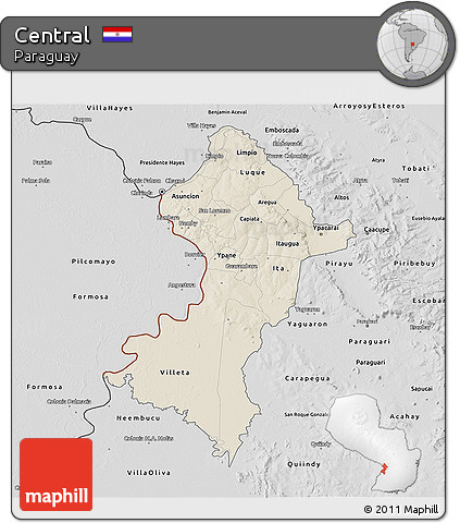 Shaded Relief 3D Map of Central, desaturated
