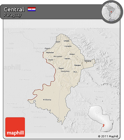 Shaded Relief 3D Map of Central, lighten, desaturated