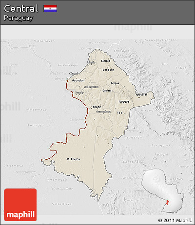 Shaded Relief 3D Map of Central, lighten, desaturated