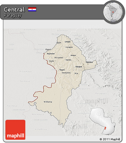 Shaded Relief 3D Map of Central, lighten, semi-desaturated