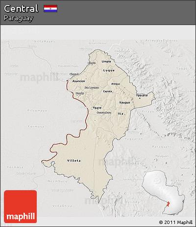 Shaded Relief 3D Map of Central, lighten, semi-desaturated