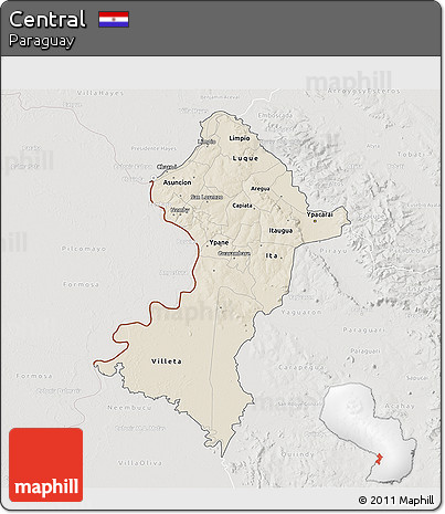 Shaded Relief 3D Map of Central, lighten, semi-desaturated