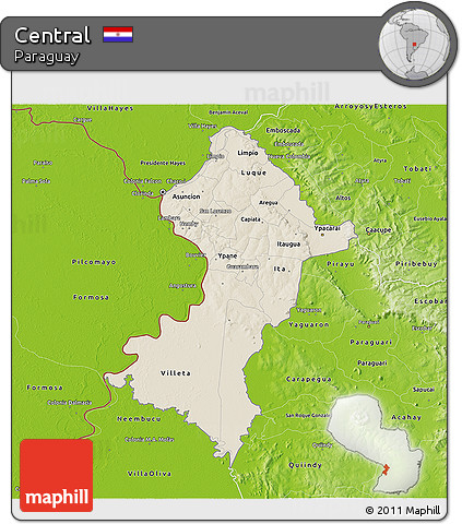 Shaded Relief 3D Map of Central, physical outside