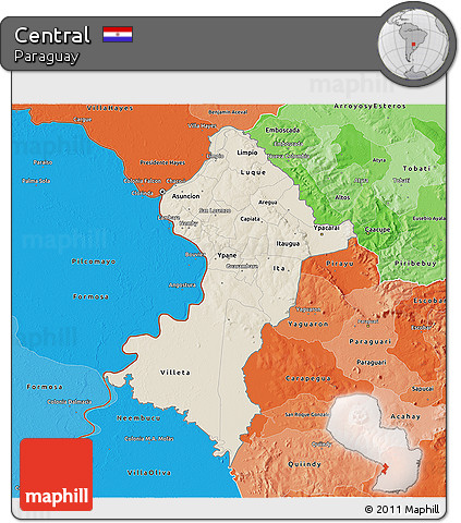 Shaded Relief 3D Map of Central, political shades outside