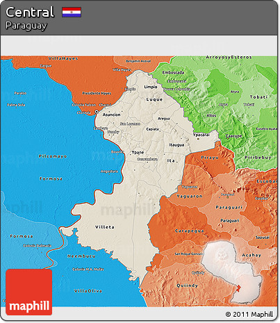 Shaded Relief 3D Map of Central, political shades outside