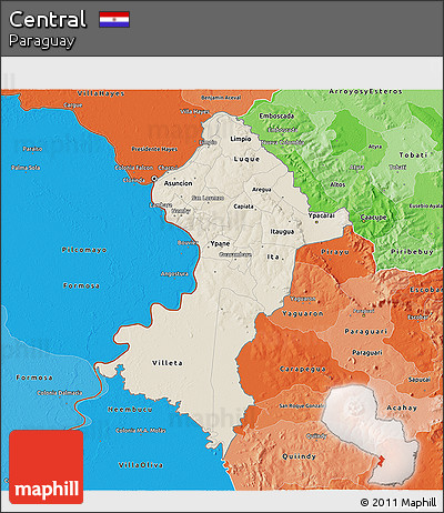 Shaded Relief 3D Map of Central, political shades outside