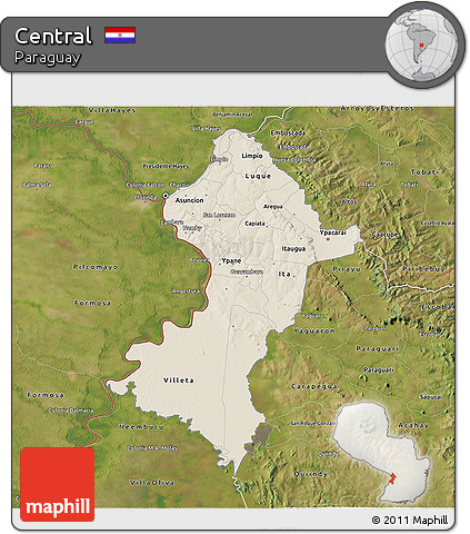 Shaded Relief 3D Map of Central, satellite outside