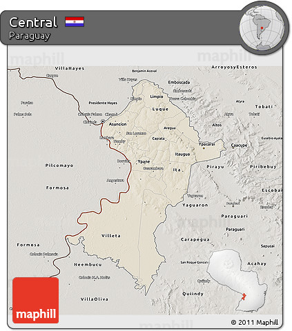 Shaded Relief 3D Map of Central, semi-desaturated