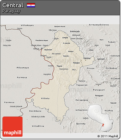 Shaded Relief 3D Map of Central, semi-desaturated