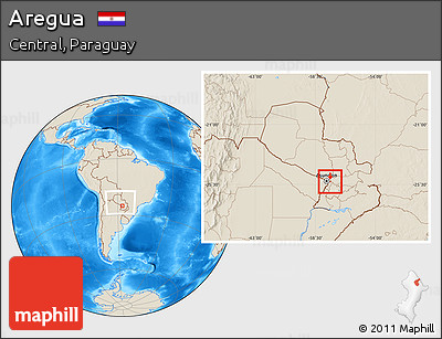 Shaded Relief Location Map of Aregua, within the entire country