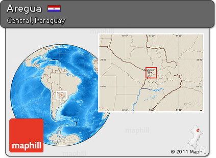 Shaded Relief Location Map of Aregua