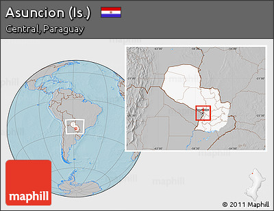 Gray Location Map of Asuncion (Is.), highlighted country, within the entire country, hill shading
